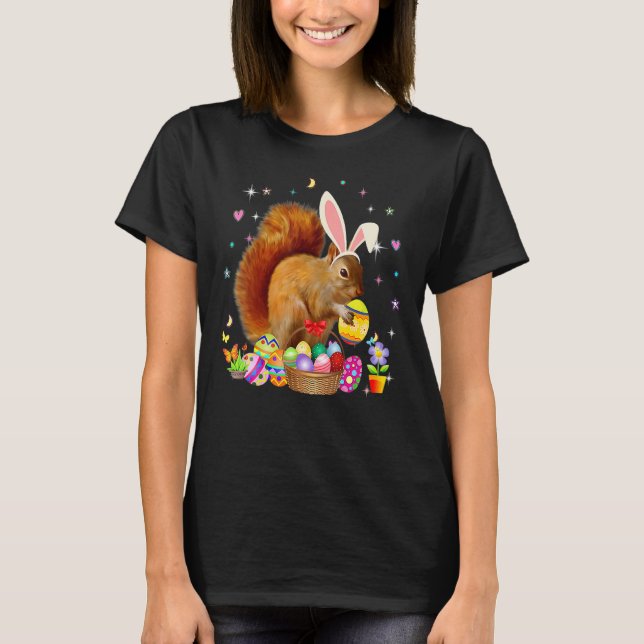 Womens Cute Squirrel Easter Day Bunny Eggs Easter  T-Shirt (Front)