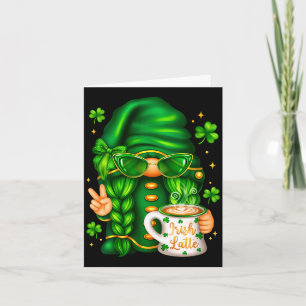 Women's cute st patricks day gnome drinking coffee card