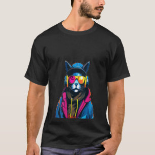 Womens Cyberpunk Cat Music Lover Techno Festival T-Shirt