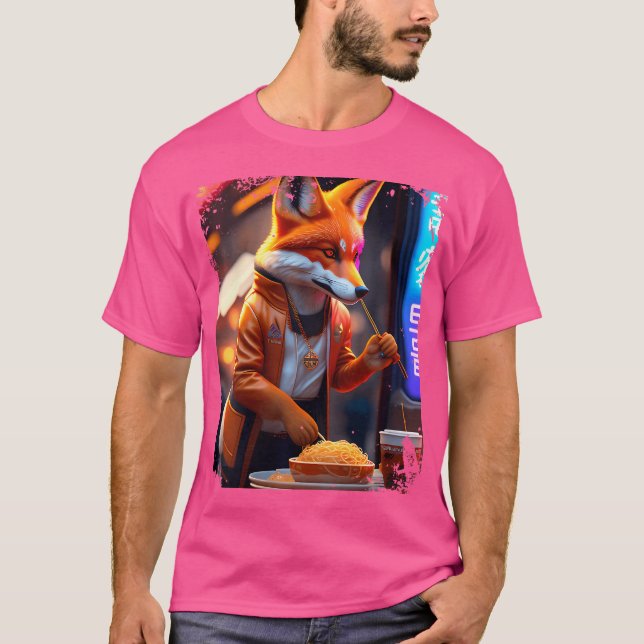 Womens Cyberpunk Vulpes Eating Ramen Anthro Fox Ar T-Shirt (Front)