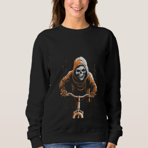 Womens Cycling Skull Grim Reaper Bicycle Spooky Ha Sweatshirt