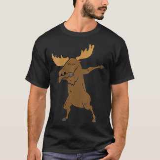 Womens Dabbing Moose Cute Dancing Moose VNeck  T-Shirt