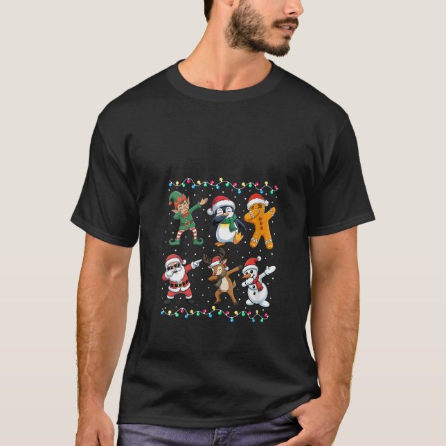 Womens Dabbing Santa Elf Friends Boys Girls Men Fu T-Shirt (Front)