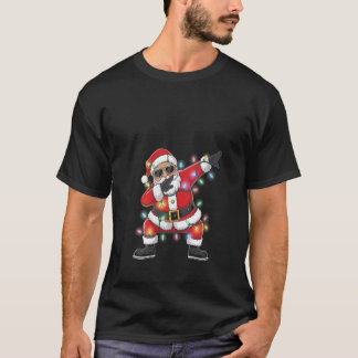 Womens Dabbing Santa Xmas Lights Girls Boys Kids C T-Shirt