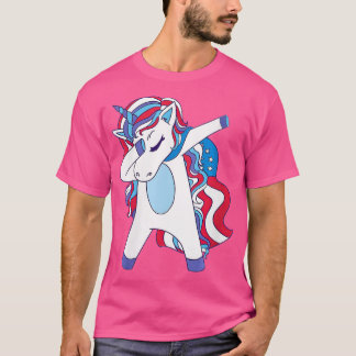 Womens Dabbing Unicorn 4th of July Girls American  T-Shirt