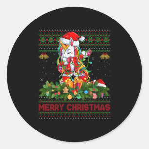 Womens Dabbing Unicorn Ugly Christmas Sweaters Fun Classic Round Sticker