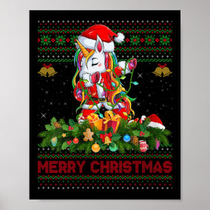 Womens Dabbing Unicorn Ugly Christmas Sweaters Fun Poster