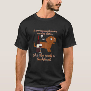 Womens Dachshund Decor Dachshund Dog Mom Wine Drin T-Shirt