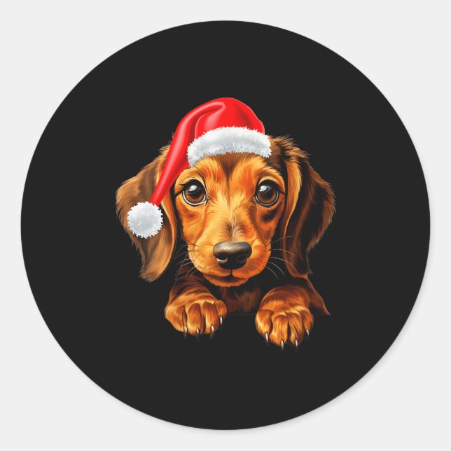 Womens Dachshund Dog Santa Claus Hat Christmas New Classic Round Sticker (Front)