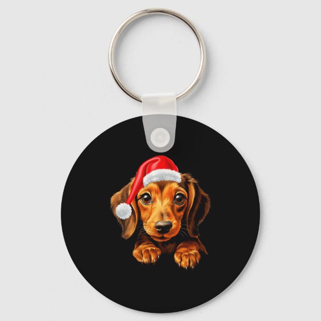 Womens Dachshund Dog Santa Claus Hat Christmas New Key Ring (Front)