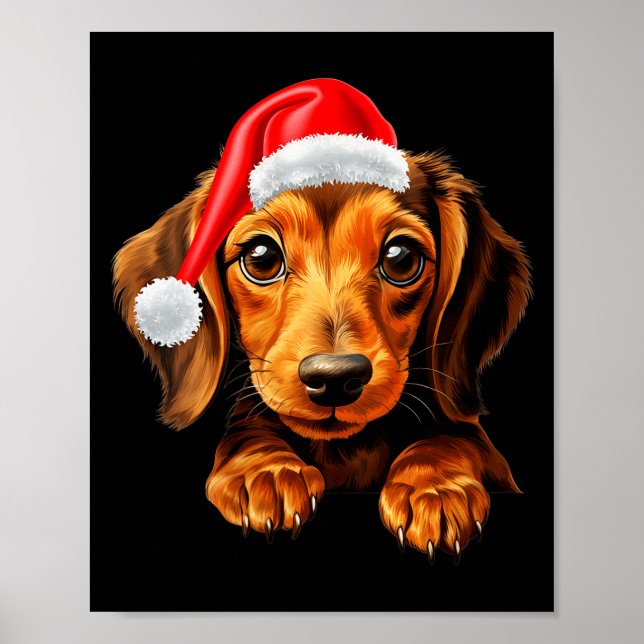 Womens Dachshund Dog Santa Claus Hat Christmas New Poster (Front)