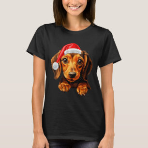 Womens Dachshund Dog Santa Claus Hat Christmas New T-Shirt