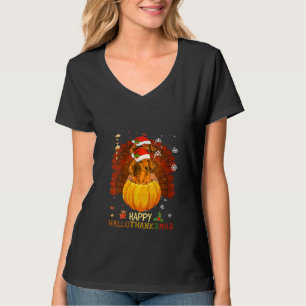 Womens Dachshund Halloween And Merry Christmas Hap T-Shirt