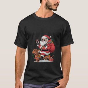Womens Dachshund Lover Funny Santa Riding Dachshun T-Shirt