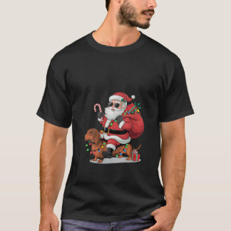 Womens Dachshund Lover Funny Santa Riding Dachshun T-Shirt