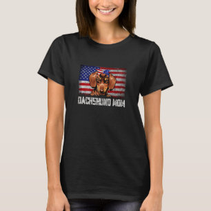 Womens Dachshund Mum American Flag 4th Of July P T-Shirt