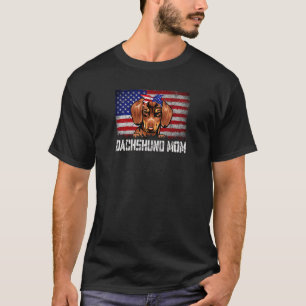 Womens Dachshund Mum American Flag 4th Of July Pu T-Shirt