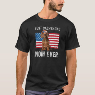 Womens Dachshund Mum American Flag Wiener Doxie Do T-Shirt