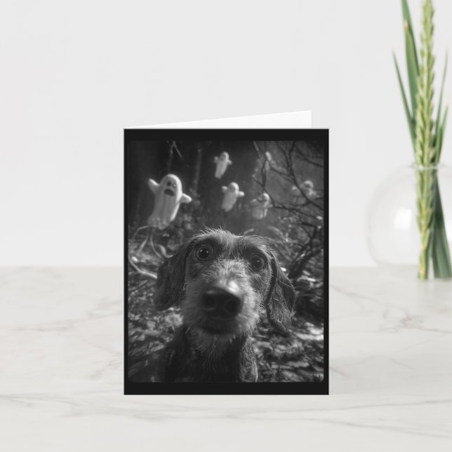 Womens Dachshund Selfie With Ghosts Haunted Forest Card (Front)