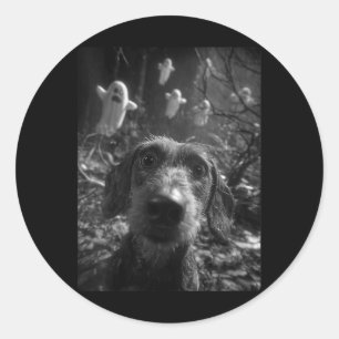 Womens Dachshund Selfie With Ghosts Haunted Forest Classic Round Sticker