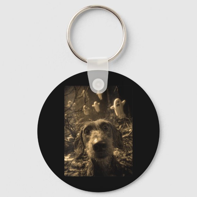 Womens Dachshund Selfie With Ghosts Haunted Forest Key Ring (Front)
