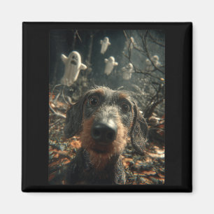 Womens Dachshund Selfie With Ghosts Haunted Forest Magnet