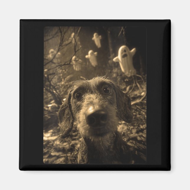 Womens Dachshund Selfie With Ghosts Haunted Forest Magnet (Front)