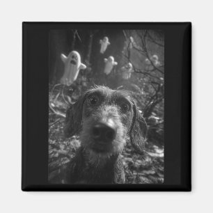 Womens Dachshund Selfie With Ghosts Haunted Forest Magnet