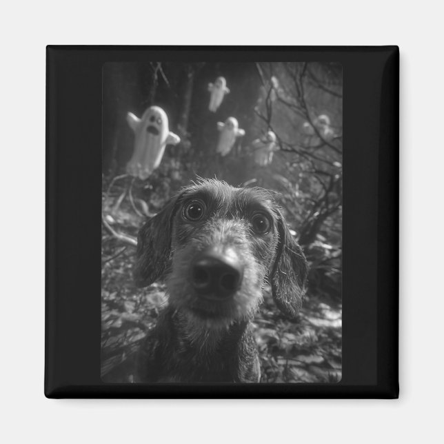 Womens Dachshund Selfie With Ghosts Haunted Forest Magnet (Front)
