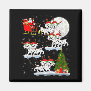 Womens Dalmatian Dog Santa Sleigh Flying Funny Mag Magnet