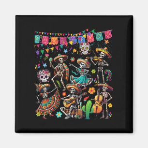 Womens Dancing Group Floral Skeletons Mexican Dia  Magnet