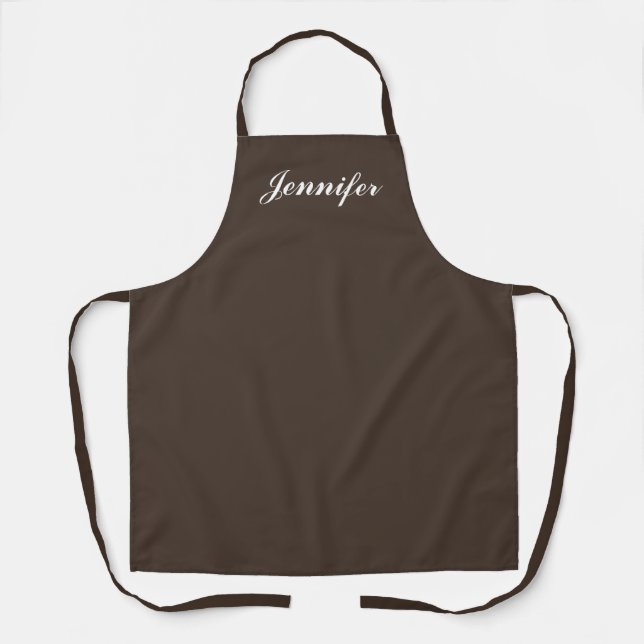 Womens Dark Brown Script Personalised Chef Apron (Front)