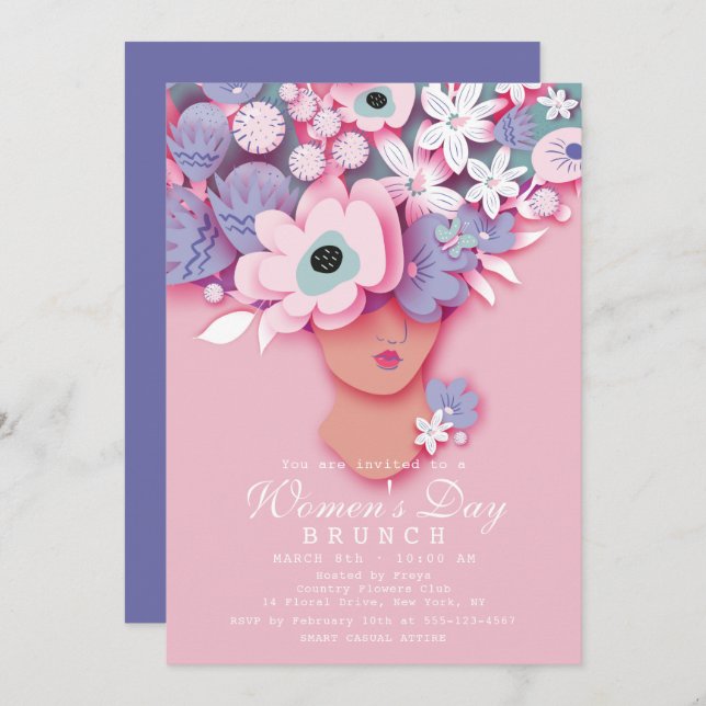 Women's Day Brunch Modern Girly Floral Invitation (Front/Back)