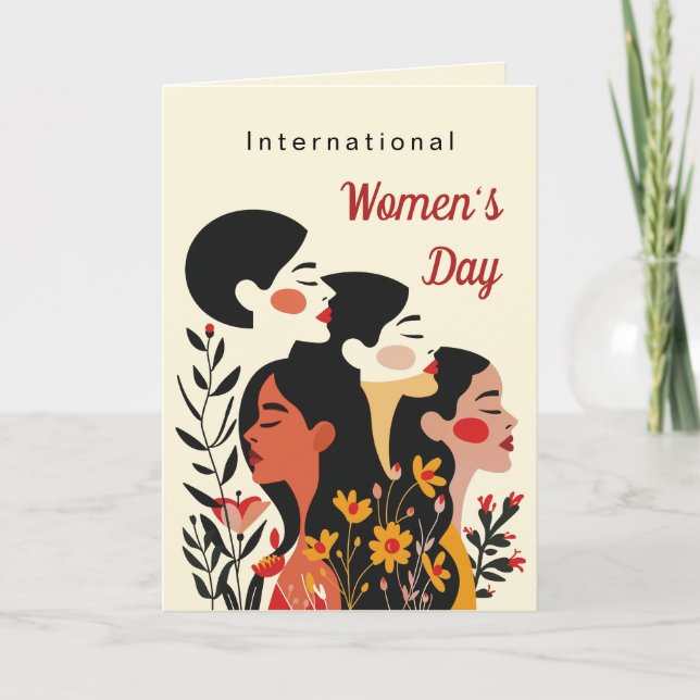Women's Day Floral Women Black Hair Card (Front)