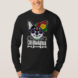 Womens Day Of Dead Sugar Skull Chihuahua Dog T-Shirt