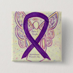 Women's Day Paint It Purple Ribbon Angel Art Pins