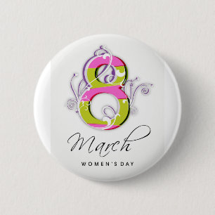 Women's day with flowery number 8 6 cm round badge