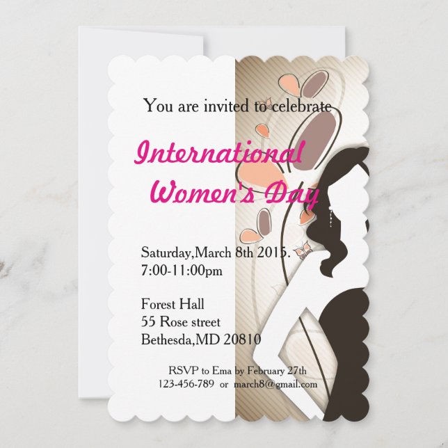 Women's day with lady in black dress invitation (Front)