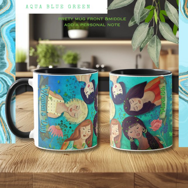  Women's Day  Woman Portraits Blue Green Mug (Women's Day Woman Portraits Blue Green Mug)