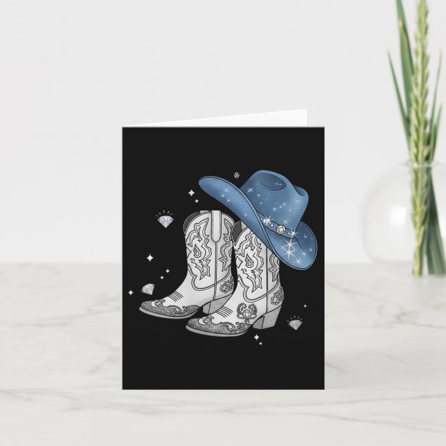 Womens Denim &amp; Diamonds Black Tee Western Cowg Card (Front)