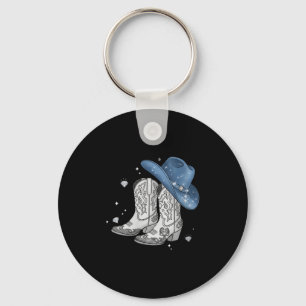 Womens Denim & Diamonds Black Tee Western Cowg Key Ring