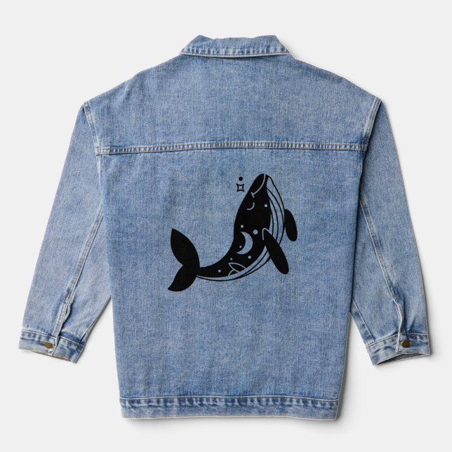 Women's Denim Jacket, Jean - Whale, Mystical Jacket (Back)