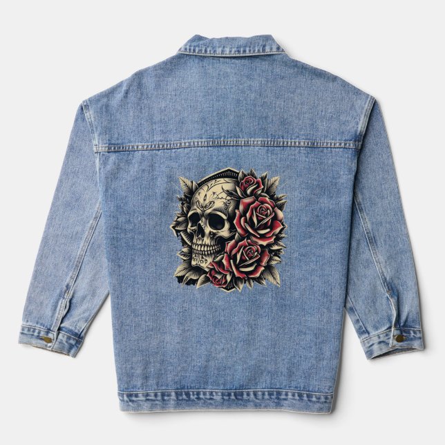 Women's Denim, Jean Jacket - Skull and Roses (Back)