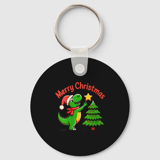 Womens Dinosaur Christmas Merry Christmas T-rex De Key Ring (Front)