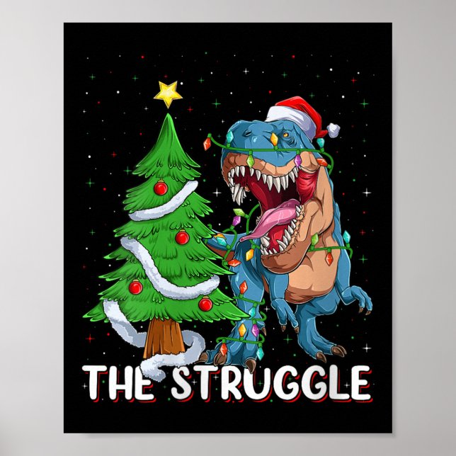 Womens Dinosaur Xmas Lights Funny T-rex Dino Men B Poster (Front)