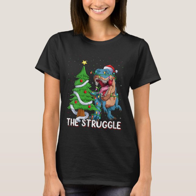 Womens Dinosaur Xmas Lights Funny T-rex Dino Men B T-Shirt (Front)