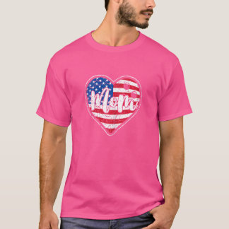Womens Distressed American Flag Heart Bowling Mum  T-Shirt