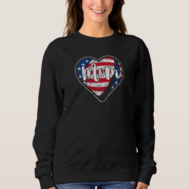 Womens Distressed American Flag Heart Rugby Mum Mo Sweatshirt (Front)