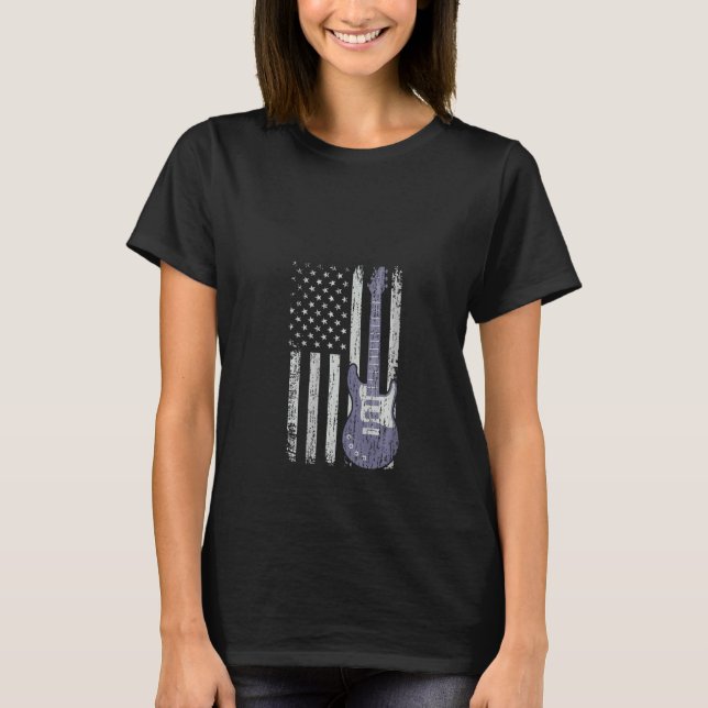 Womens  Distressed Guitar American Flag T-Shirt (Front)