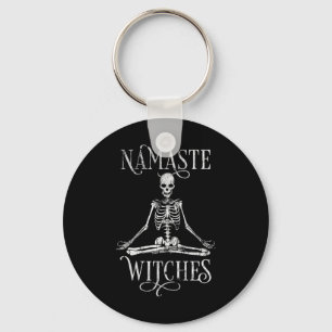 Womens Distressed Halloween Yoga Skeleton Namaste Key Ring